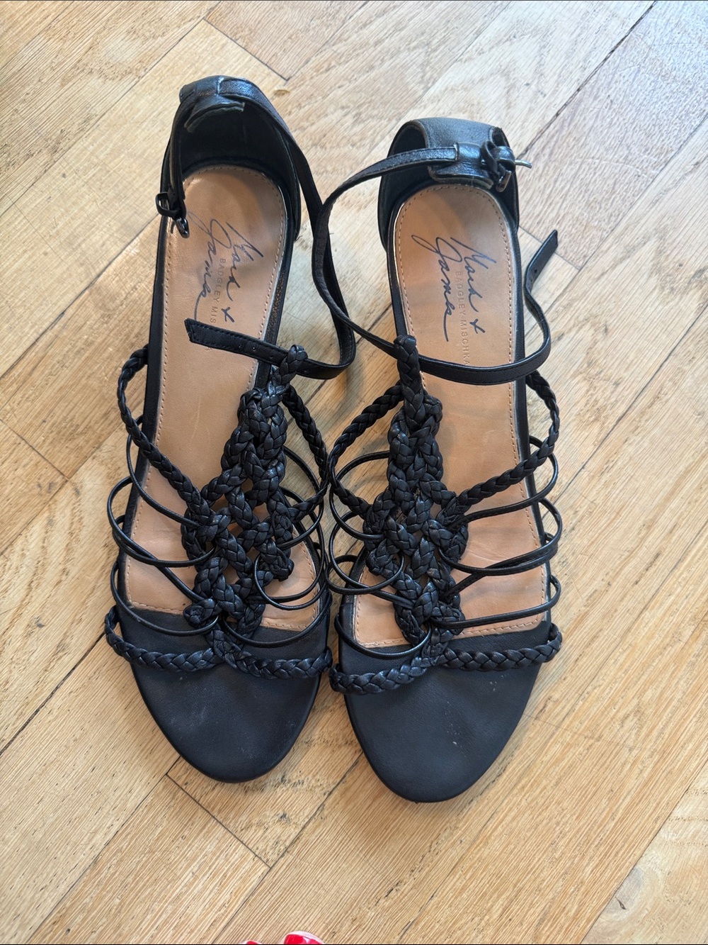 Badgley Mischka Black Braided Strappy Heeled Sandals